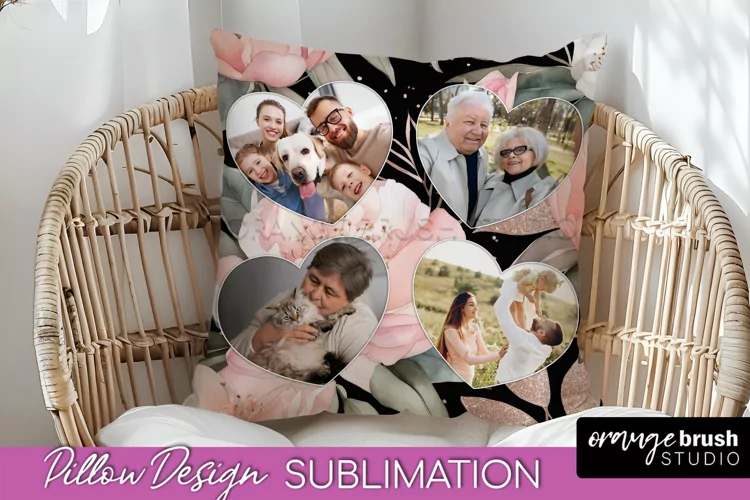 Family Photo Frame Pillow Sublimation - Floral Pillow Cover