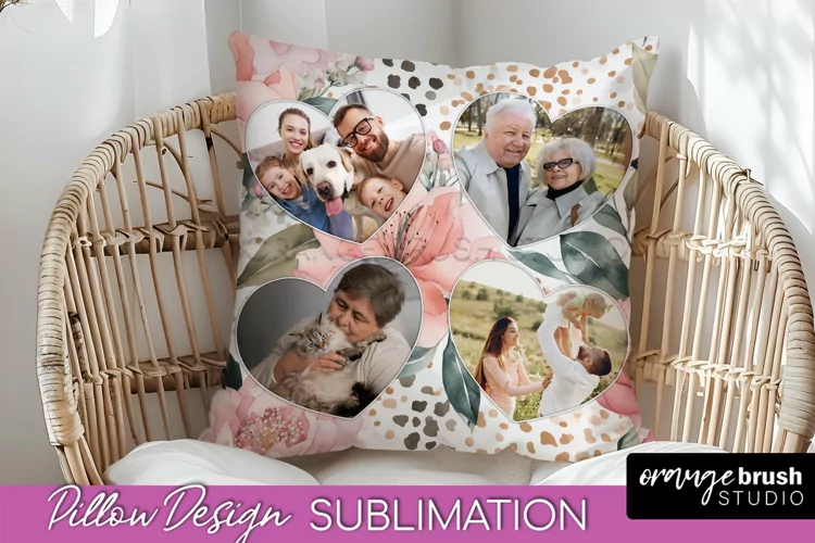 Family Photo Frame Pillow Sublimation - Floral Pillow Cover
