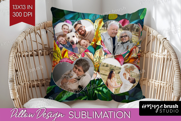 Stained Glass Photo Pillow PNG - Flowers Picture Frame Cover