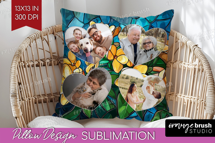 Stained Glass Photo Pillow PNG - Flowers Picture Frame Cover