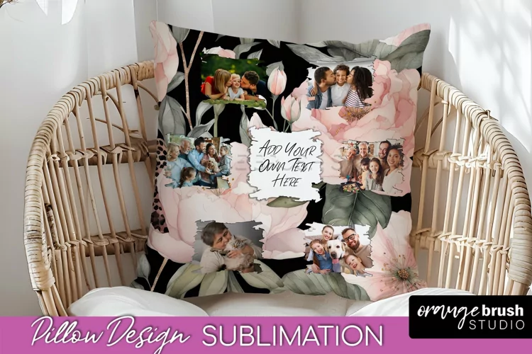 Family Photo Frame Pillow Sublimation - Floral Pillow Cover