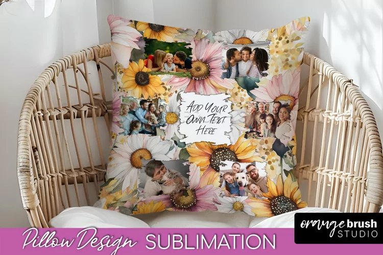 Family Photo Frame Pillow Sublimation - Floral Pillow Cover