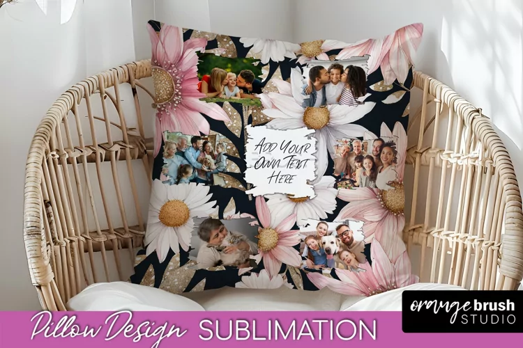 Family Photo Frame Pillow Sublimation - Floral Pillow Cover