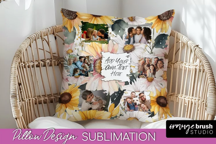 Family Photo Frame Pillow Sublimation - Floral Pillow Cover