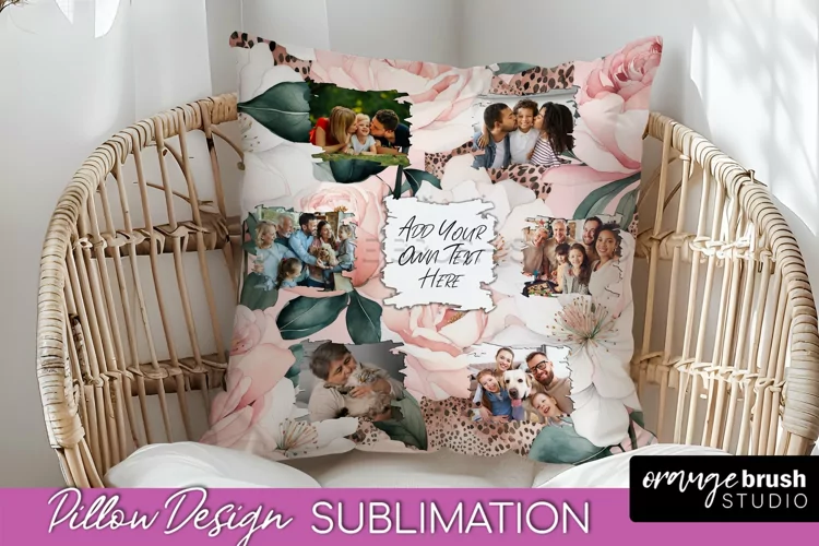 Family Photo Frame Pillow Sublimation - Floral Pillow Cover