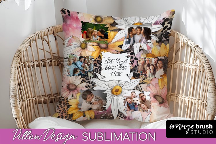 Family Photo Frame Pillow Sublimation - Floral Pillow Cover example image 1