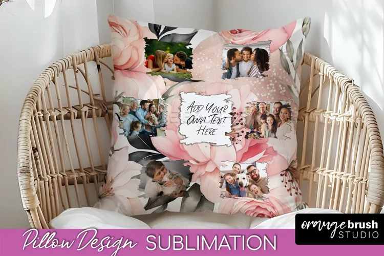 Family Photo Frame Pillow Sublimation - Floral Pillow Cover