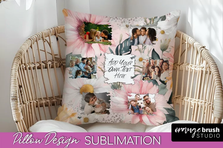 Family Photo Frame Pillow Sublimation - Floral Pillow Cover
