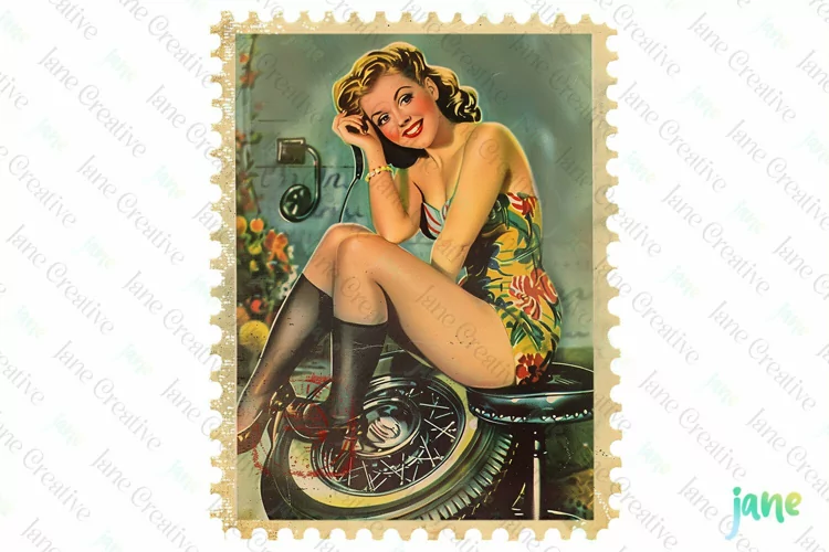 Pin-Up Girl Postage Stamps Sublimation