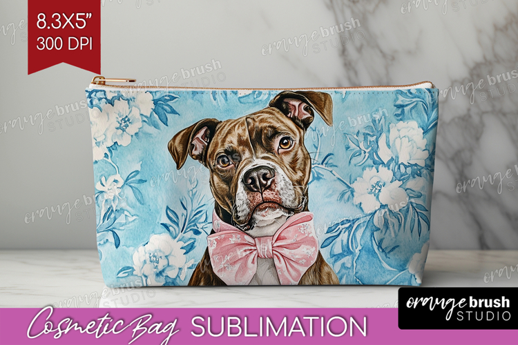 Pitbull Dog Cosmetic Bag Floral Dog Makeup Bag PNG