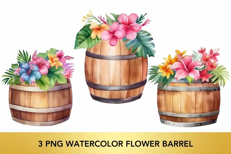 3 png Watercolor Flower Barrel, Flower Barrel Clipart PNG