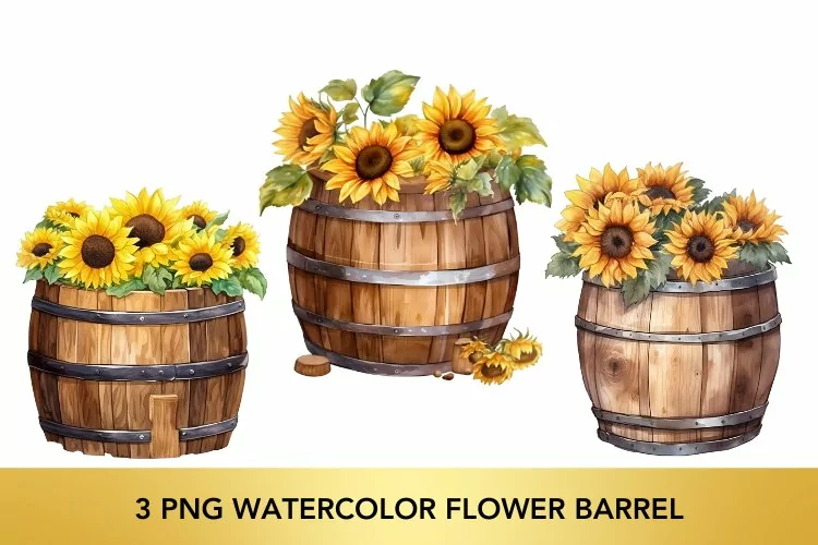 3 png Watercolor Flower Barrel, Flower Barrel Clipart PNG
