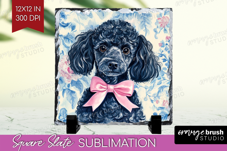 Poodle Dog Slate PNG Floral Dog Square Slate Sublimation