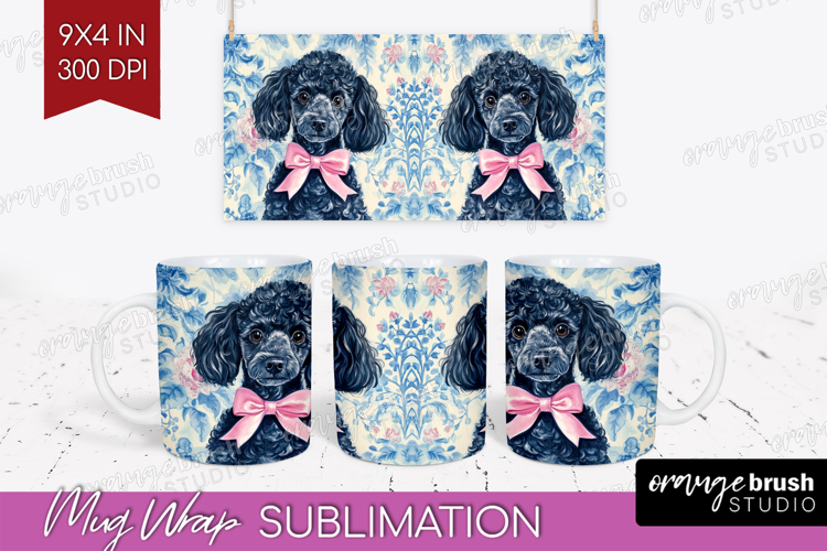 Poodle Dog Mug Wrap Floral Dog Mug PNG Sublimation