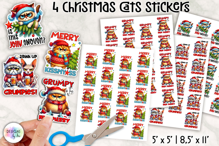 Grumpy Cat Christmas Stickers, Funny Cats Stickers, Sarcasm