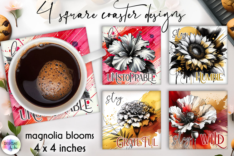 Floral Motivational Coaster Designs, Inspirational Quotes