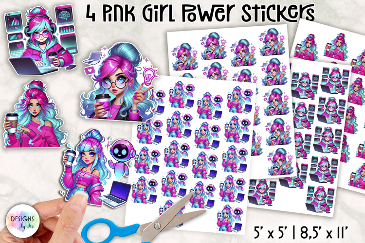Pink Girl Power Tech Stickers | AI Creator Women PNG