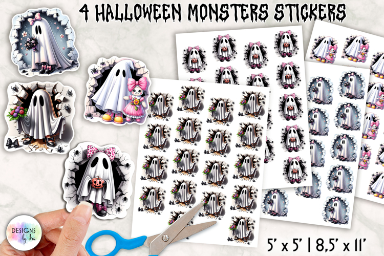 Halloween Monster Stickers, Cute Creepy Monster Clipart