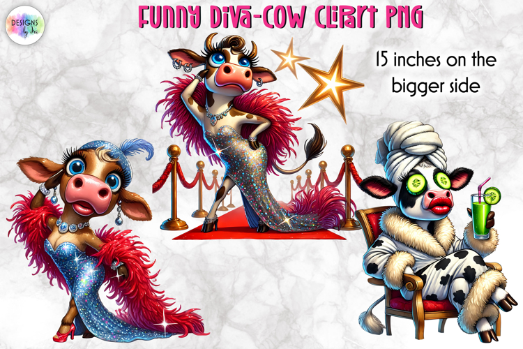 Funny Diva Cow PNG Clipart, Glamorous Cow Sublimation