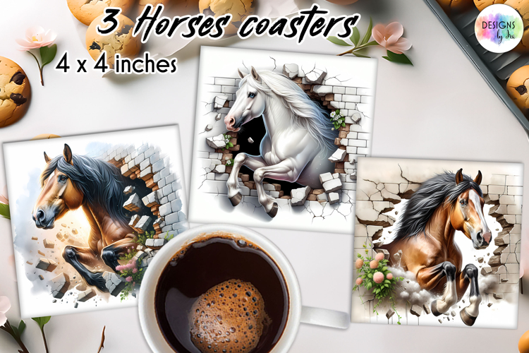 3D Horse Coasters, Wall Break Horse Art, Printable Coaster