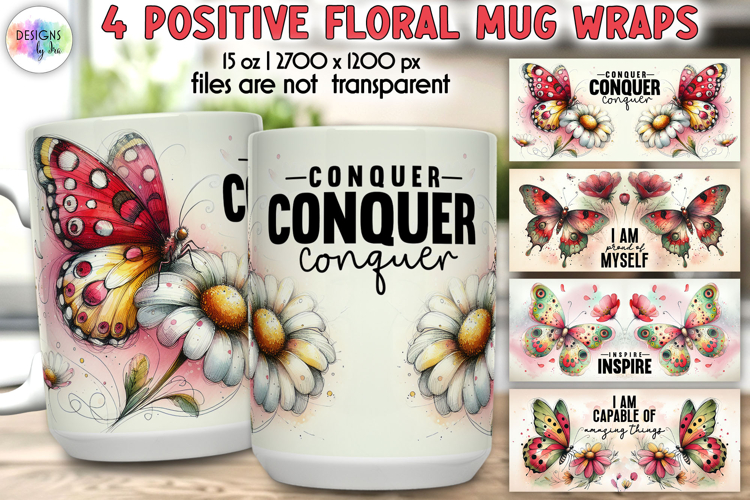 Positive Floral Mug Wrap Designs, Inspirational Quotes Print