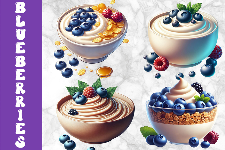Blueberry Yogurt Bowl Dessert Clipart