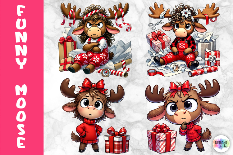 Funny Christmas Moose Clipart, Cute Holiday Animal PNG