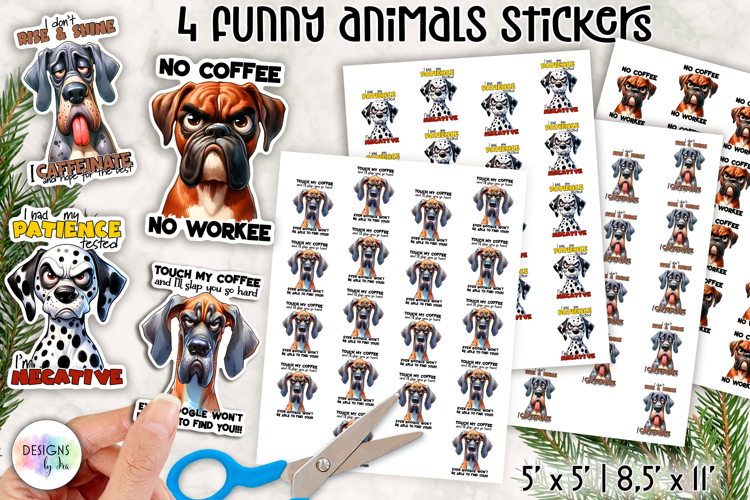 Sarcastic Animals Sticker, Funny Grumpy Dog Stickers