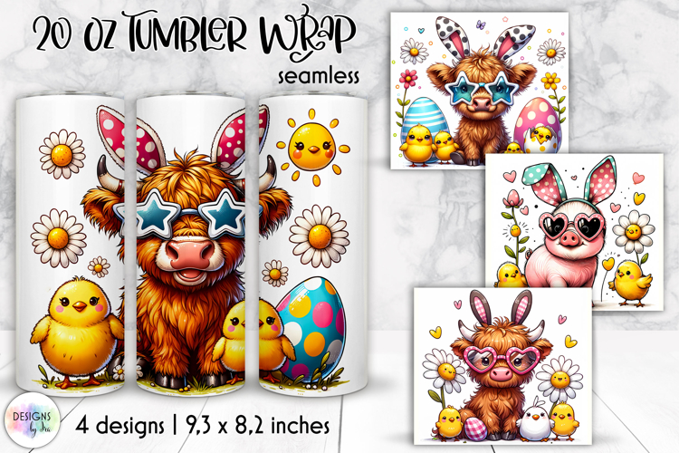 Cute Easter Animal Tumbler Wraps, 20oz Tumbler Sublimation