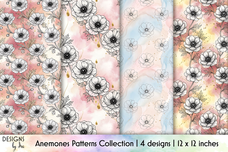 Blush Anemone Watercolor Seamless Patterns