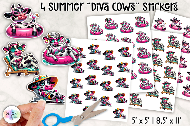 Summer Cows Stickers PNG, Cute and Stylish Cow Clipart