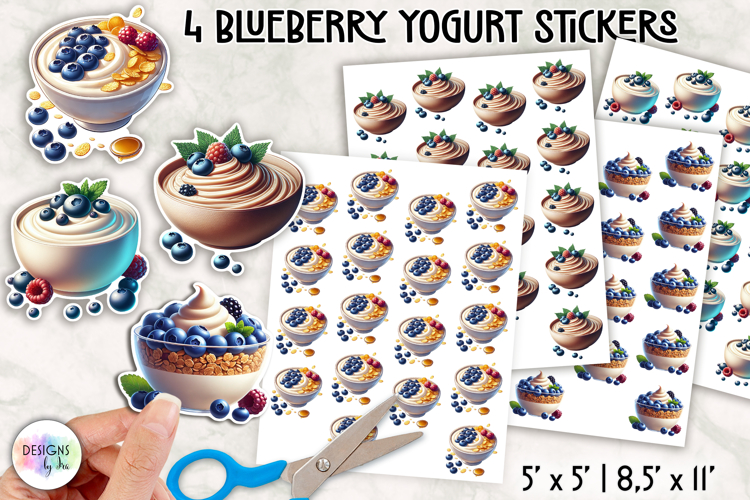 Blueberry Yogurt Stickers Healthy Breakfast Clipart