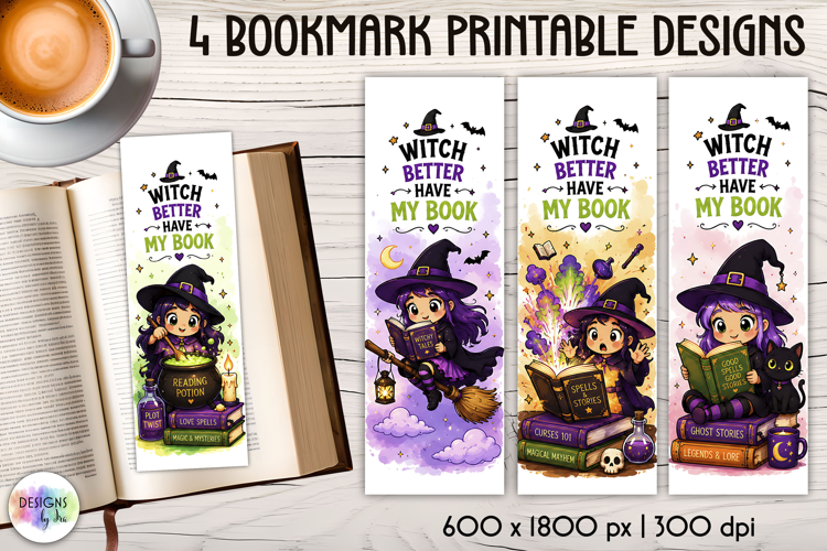 Cute Witch Reading Bookmarks, Halloween Printable