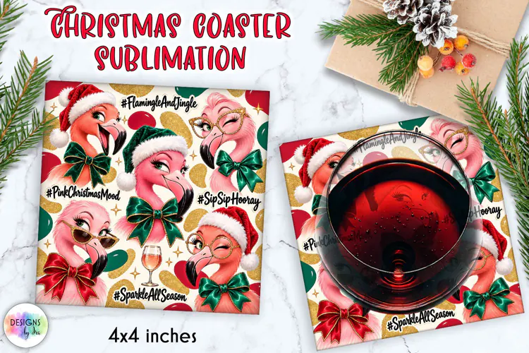Funny Christmas Flamingo Coaster Sublimation