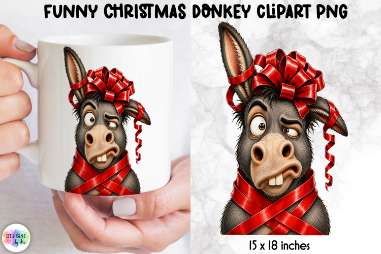 Christmas Gift Donkey PNG, Funny Holiday Clipart
