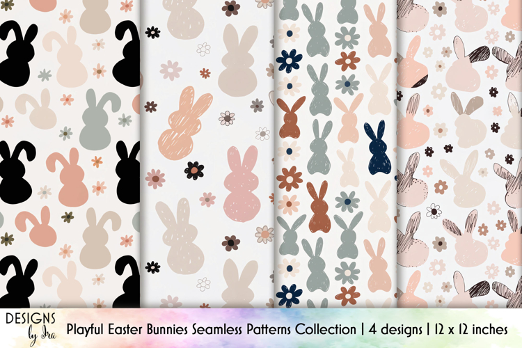 Playful Easter Bunny Seamless Patterns, Easter Digital Paper example image 1