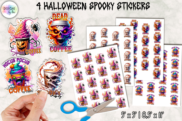 Spooky Halloween Coffee Stickers, Funny Monster Coffee Cup