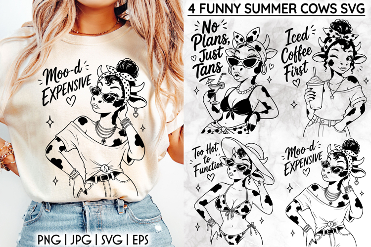 Funny Summer SVG, Sassy Cow PNG, Beach Quotes Print
