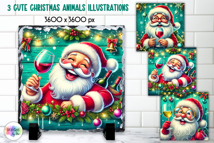 Cute Christmas Animals Illustration, Wine Lover Christmas