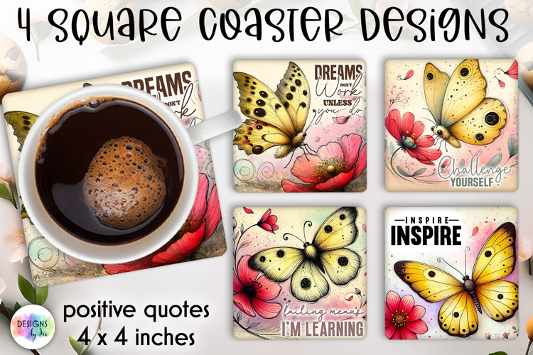 Spring Floral Coaster Sublimation, Positive Quotes Coasters