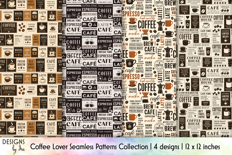 Coffee Lover Seamless Pattern, Coffeehouse Typography example image 1
