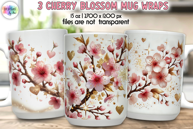 Cherry Blossom Mug Wrap, Sakura Floral Spring Mug Designs