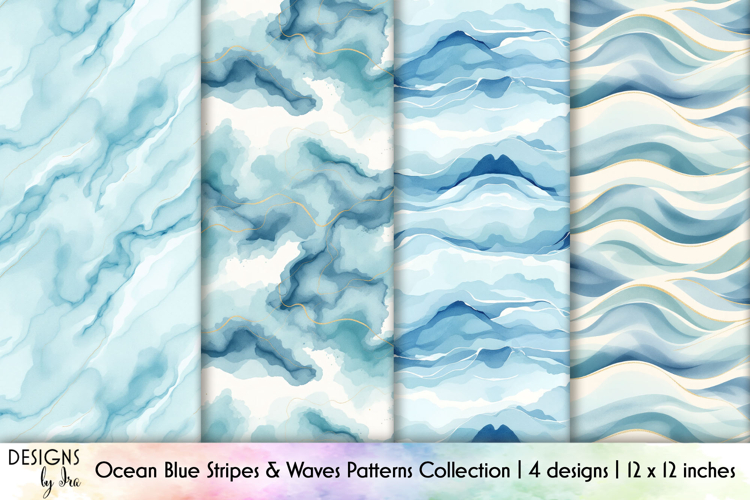 Watercolor Ocean Blue Patterns, Wash Texture, Tide Effect