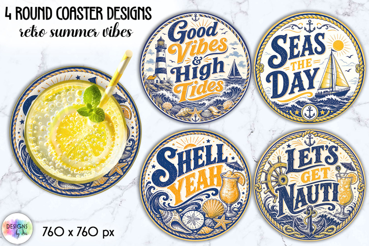 Retro Summer Coastal Coaster Sublimation, Beach Cocktails