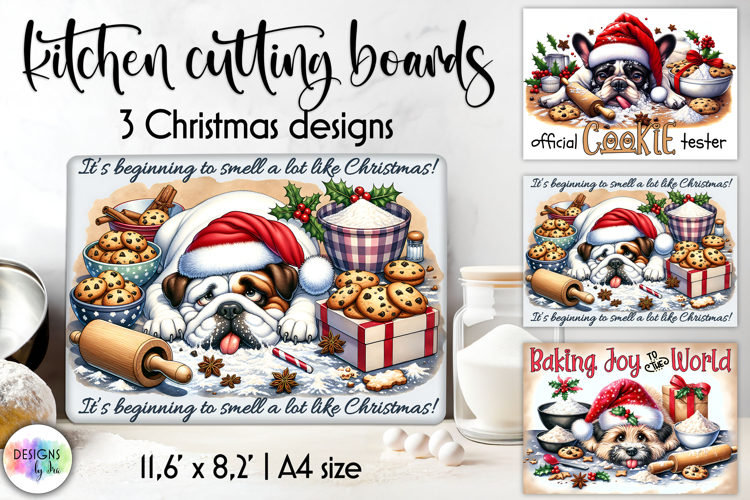 Funny Bulldog Christmas Cutting Board, Cookie Tester Print