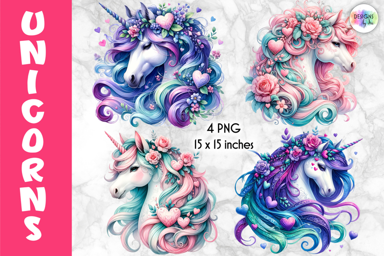Whimsical Unicorn Clipart, Magical Unicorn Portrait PNG