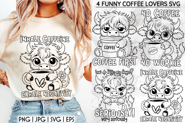 Funny Coffee Lover SVG, Highland Cow SVG, Funny Cow PNG example image 1