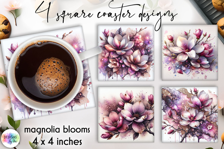 Magnolia Flower Coaster Sublimation, Spring Flowers Coasters