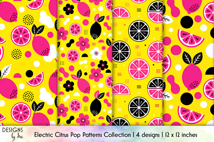 Vibrant Lemon Seamless Patterns, Neon Citrus Digital Paper