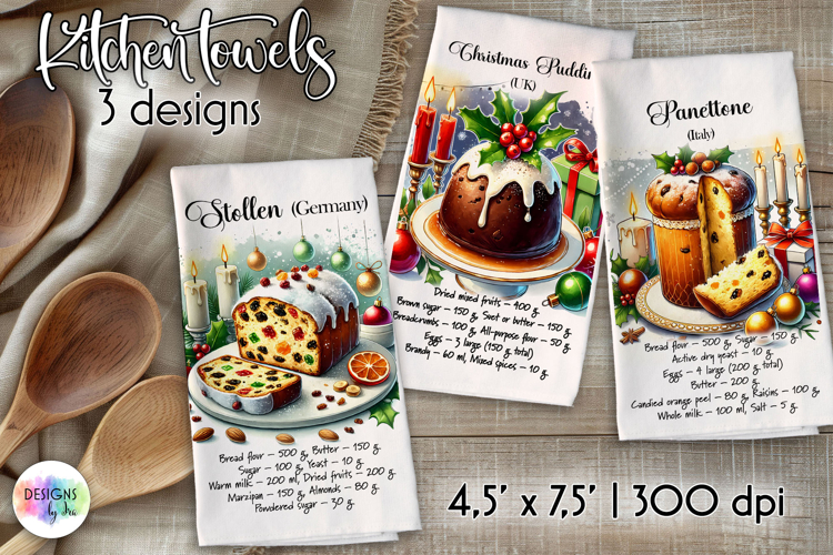 Christmas Recipe Kitchen Towel, Printable Holiday Towels